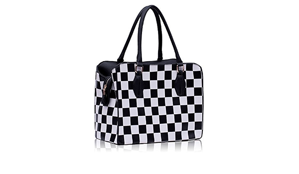 grey and white checkered purse