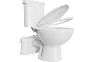 Simple Project 600 Watt Macerating Toilet With Pump, Upflush Toilet For Basement Toilet System, With 4 Water Inltes For Bathroom, Shower, Laundry (Two Piece Toilet)