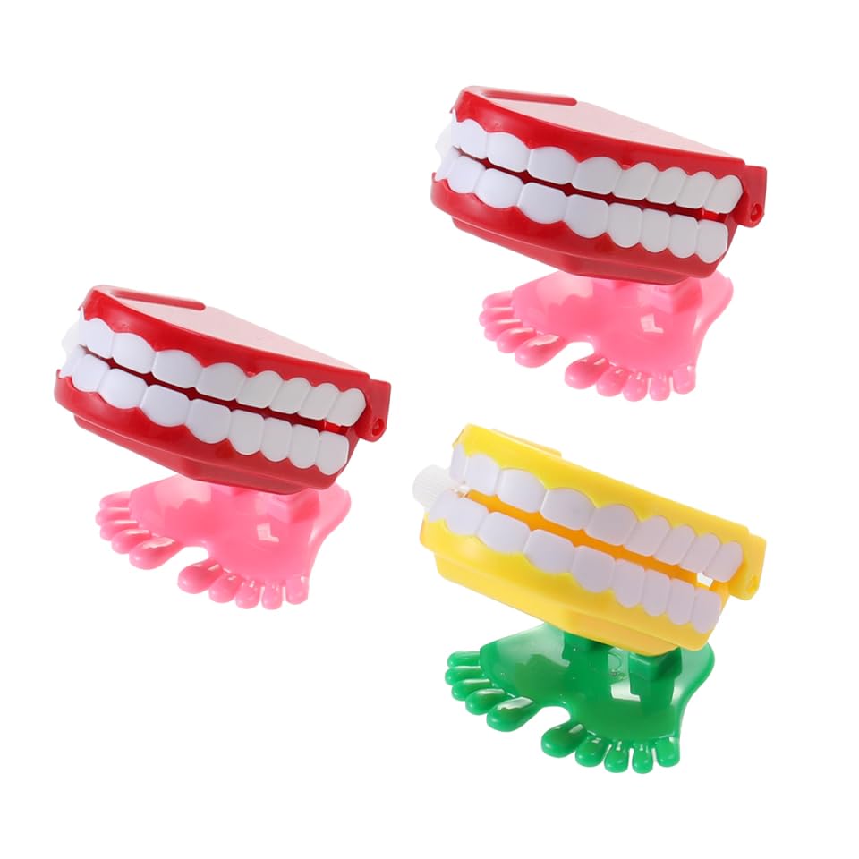 BESTYASH Wind-up Chattering Teeth Toys for Children Novelty Walking Teeth with Feet Early Education Plastic Toys Party Favors for Kids Playtime and Skill Development Pack of 3