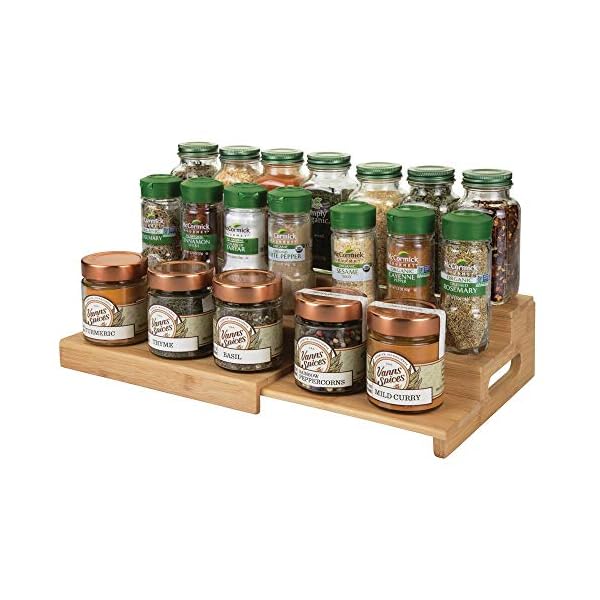 mDesign-Wood-Free-Standing-Storage-Shelves-Extendable-Three-Tiered-Kitchen-Storage-Unit-Ideal-for-Use-as-a-Jar-Organiser-and-Spice-Rack-Natural mDesign Wood Free-Standing Storage Shelves - Extendable Three-Tiered Kitchen Storage Unit - Ideal for Use as a Jar…