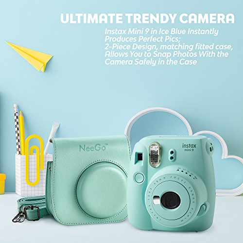 NeeGo Instax Mini 9 Instant Camera Bundle – Deluxe Kit with Camera, Matching Case & 4 Fun Film Packs–Rainbow, Stained Glass, Monochrome & White 50 Exposures for Instant Creative Photos-Ice Blue - NEEGO