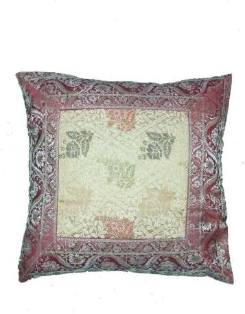 Sulbha Fashions Kashmiri Cotton Pillow Case Exclusive Zari Silver Thread Embroidery Cushion Cover in 16โ X 16โ