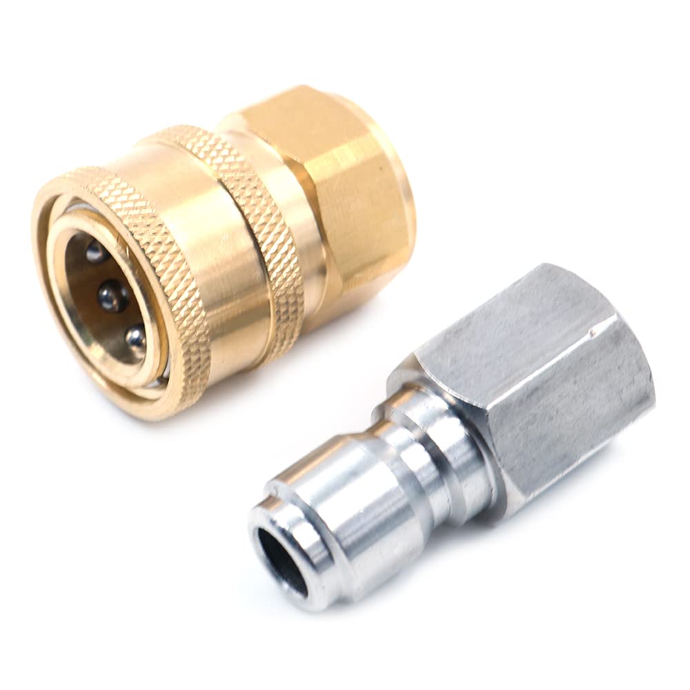 ZONADAH 2 Pieces Brass Pressure Washer Fitting, Metric Female M15 Thread 3/8" Male Quick Connector Covert to M15 Female Pressure Washer Gun Adapter Accessories Parts
