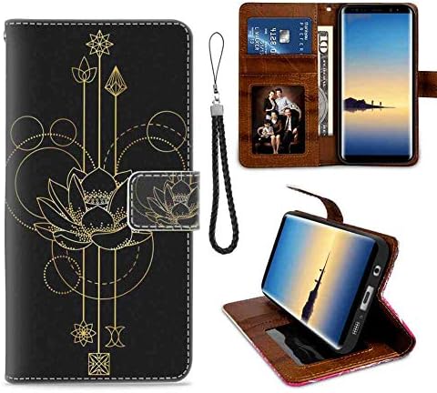 Wallet Case Compatible for Galaxy Note 8 (2017) (6.3 Version) Abstract Black Flower Gold Golden Lotus Phone Sign Spiritual Protective