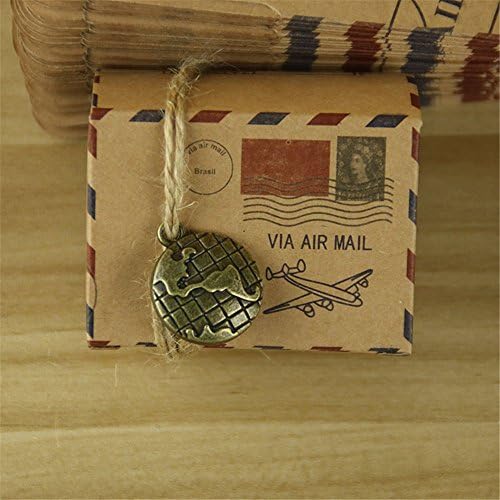 BUYBUYMALL 50Pcs Wholesale Vintage Envelope Post Wedding Favor Boxes Creative Brown Paper Candy Gift Box (Round Earth)