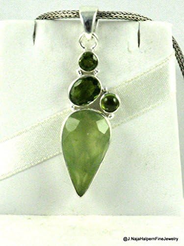 Prehnite And Peridot Green Gemstone Teardrop Pendant and Sterling Silver 925
