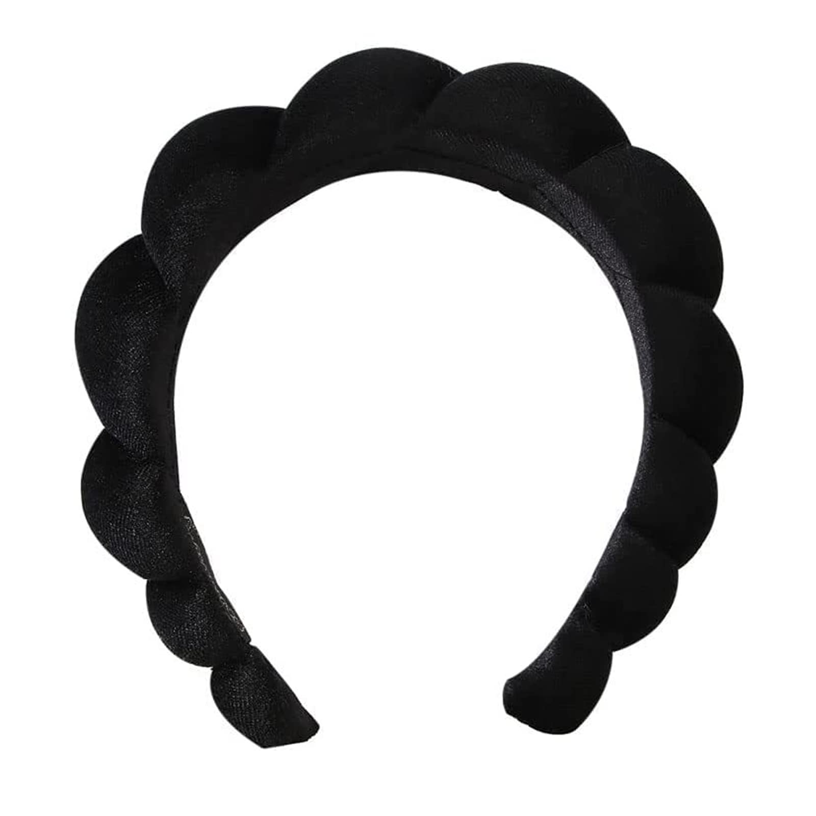 Ycfish Puffy Makeup Headband Spa Headbands for Women Sponge & Terry Towel Cloth Fabric Cute Skincare Headband for Face Washing, Makeup Removal, Shower, Facial Mask (Black) — image 1
