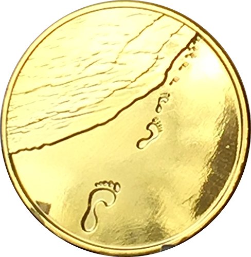 Footprints In The Sand Gold Tone Medallion Chip Pocket Token Foot Prints