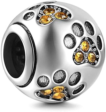 Dog Paw Print Charm 925 Sterling Silver Footprint Charm Animal Charm Pet Charm for Diy Charms Bracelet (Champagne)