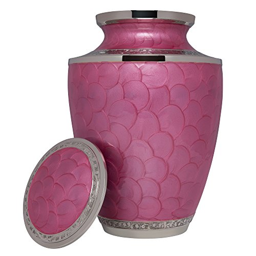 Liliane Memorials Pink Funeral Urn Cremation Urn for Human Ashes - Hand Made in Brass - Suitable for Cemetery Burial or Niche - Large Size fits Remains of Adults up to 200 lbs - Petals Pink Model