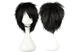 COSPLAZA Short Black Cosplay Wig Spiky Fluffy Heat Resistant Synthetic Hair Emo Wig