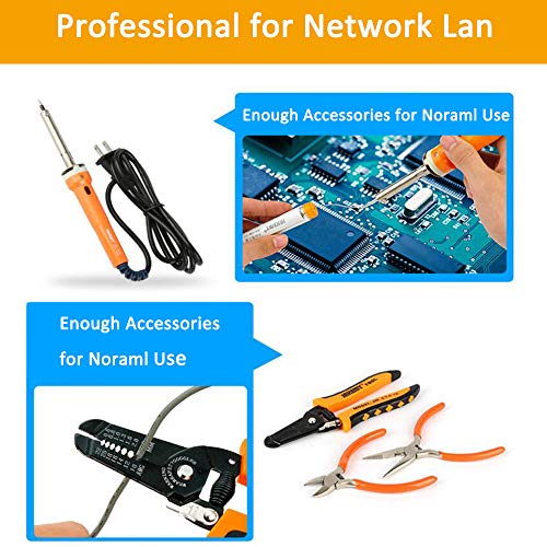 LETB Network Lan Cable Tester Network Repair Tool, Rj45 Crimping Kit For CAT5/CAT6,Soldering Iron Kit 60W Adjustable Temperature Welding,Digital Multimeter,Professional Tools (Orange Set)