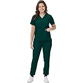Mizzuco Scrubs Set for Women Nurse Uniform V-Neck Top and Drawstring Jogger Pants with Multi Pocket Nurse Workwear