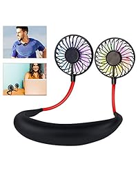 Leipple Neck Fan Portable- Neckband Fan USB Charging Hand   - Personal Mini Sport Fan - Rechargeable with 3 Speeds Adjustable and LED Light for Sports Travel Outdoor Office Reading