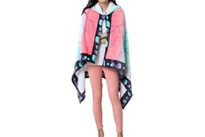 Juejuezi Hooded Wearable Blanket Hoodie Throw Blanket Tanjirou Cosplay Cloak Shawl Wrap Nap Quilt 160x100 cm/63x40in