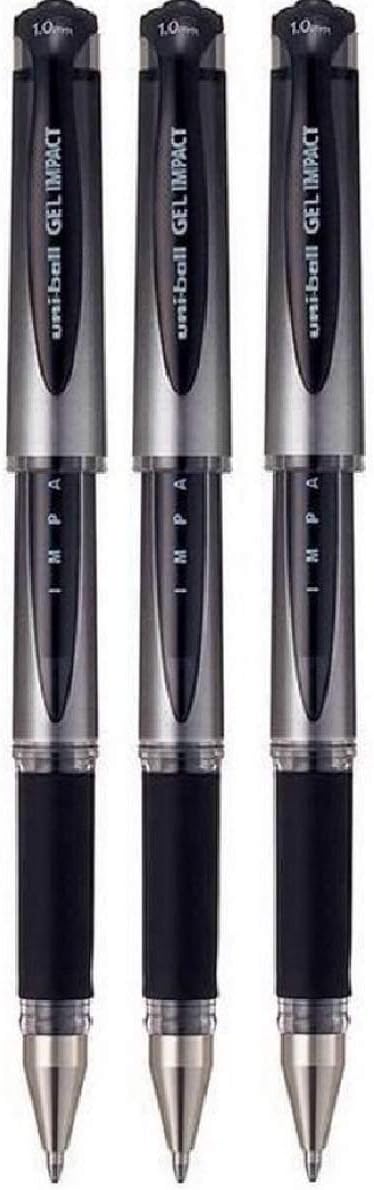 Uni Ball Gel Impact Pen 1mm Tip Black Capped Pack Of 3 UM-153S