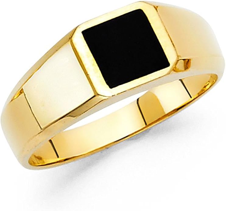 Jewelry Watches Rings Genuine Black Onyx Stone Dotted Band Gold Ep Mens Ring