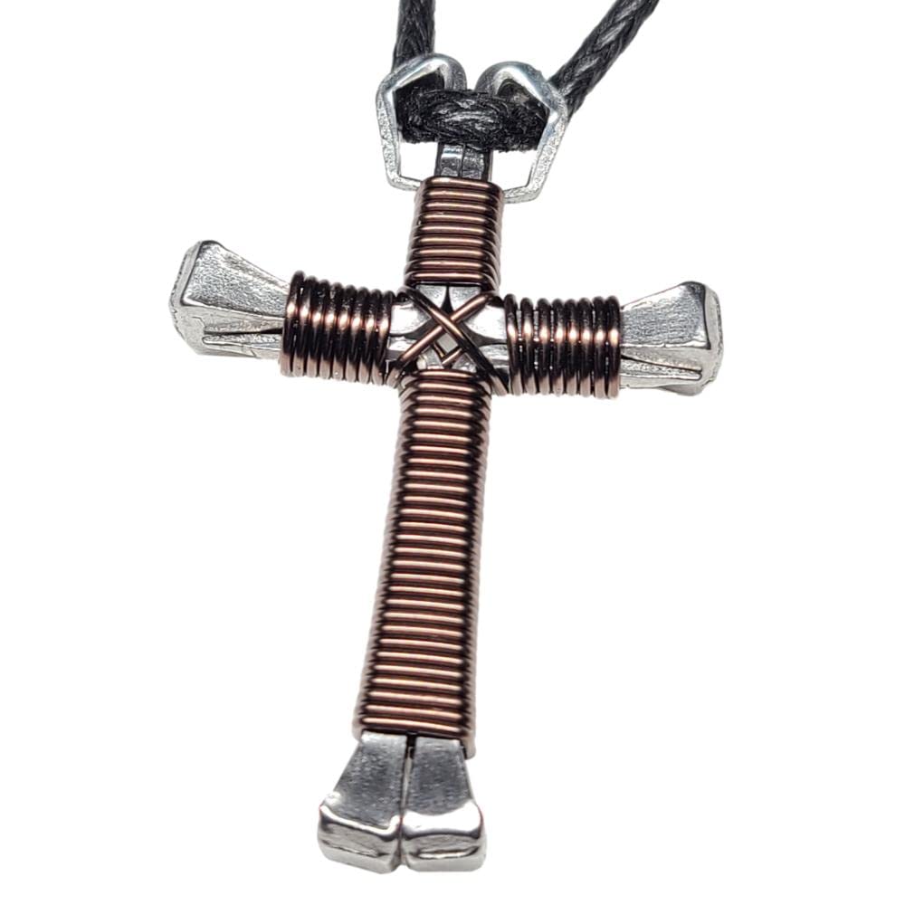 Gunmetal Horseshoe Nail Cross Necklace in Bahrain Whizz Necklaces