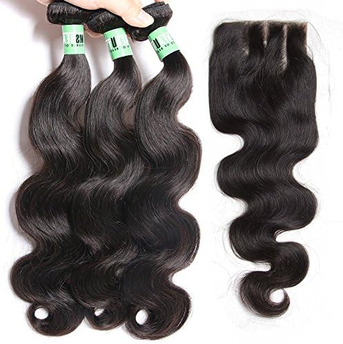 Msbeauty 10A Brazilian Hair Body Wave 3 Bundles with Closure 4x4 Three Part 20 22 24 inch +16 inch lace closure Brazilian Virgin Hair Natural Color