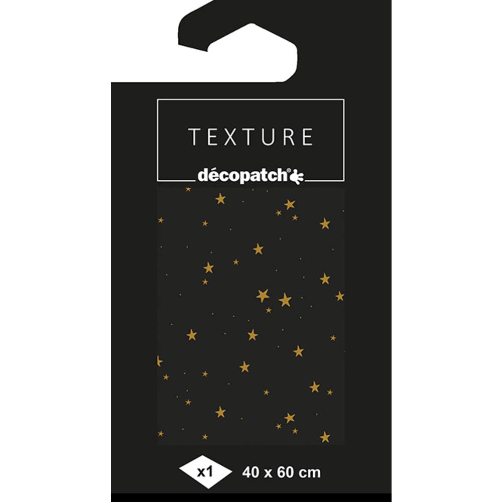 Décopatch - Ref TD778C - Texture Collection - Black & Gold Stars Pattern - Contains 1 Sheet of 40 x 60cm Textured Paper, Foil Printing for Metallic Effects