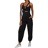 ReachMe Womens Running Onesie Athletic Romper Pants Hiking Outfits One Piece Workout Jumpsuits with Pockets
