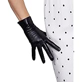 DooWay Women Real Leather Gloves Imported Goatskin Leather Wrist Short Classic Winter Warm Lining Dress Party Driving Gloves