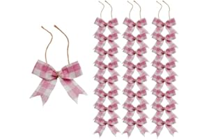 Meseey 24 Pcs 3 Inch Mini Pink and White Buffalo Plaid Check Burlap Ribbon Bow for Applique Embellishment Crafts Sewing Scrapbook Wedding Christmas Halloween Thanksgiving Decorations (Pink White)