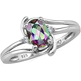 Silvershake 7x5MM Oval Shape Genuine Gemstone 925 Sterling Silver Engagement Wedding Anniversary Ring