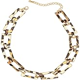 Leopard Print Chunky Paperclip Link Chain Choker Necklace for Women Fashion Minimalist Gold Plated Geometric Adjustable Necklaces Boho Punk Trendy Jewelry for Her