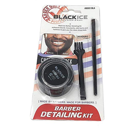 Black Ice Barber Detailing Kit Enhance Beard Mustache Sharp Hairline Brush Color (Charcoal Black)