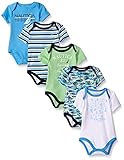 Nautica Baby Boys' Newborn Five-Pack Bodysuits,Aqua Green, 3-6 Months