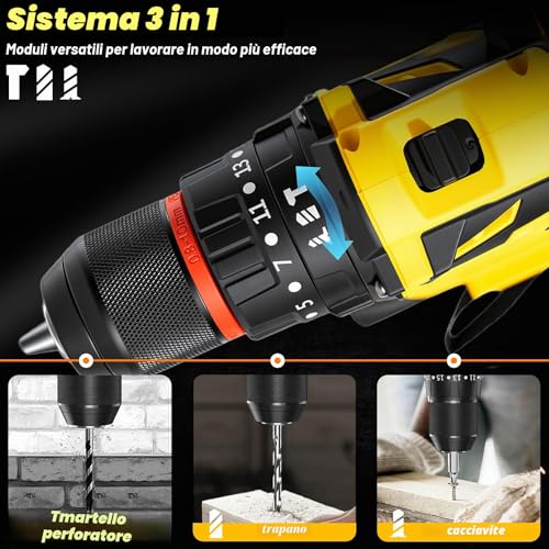 Brushless Drill Driver Battery, 21 V Percussion Drill, 70 Nm Max with 2 Batteries 2.0 Ah, 25 + 3 Pairs, 2 Speeds, LED Light, Electric Screwdriver for Screwing and Drilling Wood, Plastic and Metal