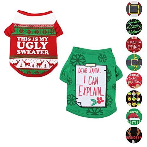 Alroman Dogs Christmas Shirts Red Puppy Santa Claus Costumes Pet Christmas Reindeer Clothes Doggy Green Clothing Winter Snowflakes Apparel Doggie Cold Weather Coats Small Cats Xmas Clothes