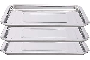 Stainless Steel Trays,DOWEI 3 Pack Stainless Steel 13.5" X 10" Dental Medical Body Piercing Instrument Tray Surgical Flat Bottom Trays for Lab Supplies