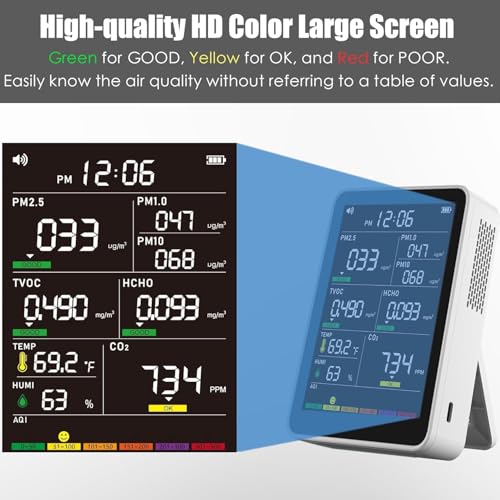Professional Indoor Air Quality Monitor with AQI Alerts, Portable Real-Time Detector for Home, Car, Plants & Pet (Frost Moon White)