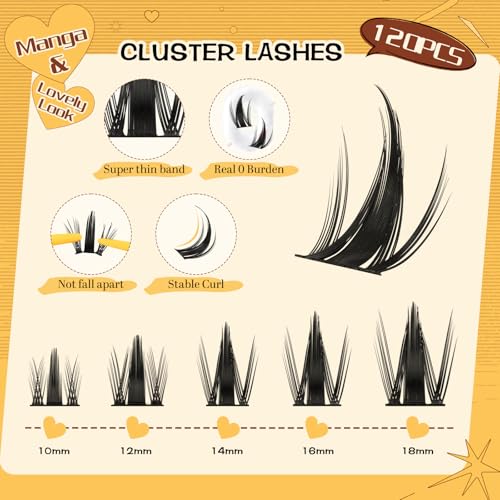 QUEWEL Fairy False Eyelashes Extension Manga Mix 10-18 mm DIY Eyelash Extension Kit with Lash Bond and Seal, False Eyelashes Tweezers for DIY Natural (FD-Manga Kit)