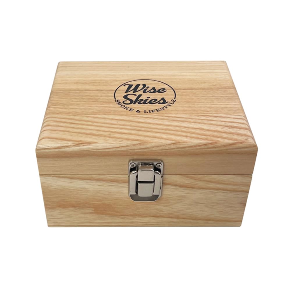 Wise Skies Wooden Rolling Box - Boxes with Hinged Lids Rolling Tray Storage (Mini Natural)