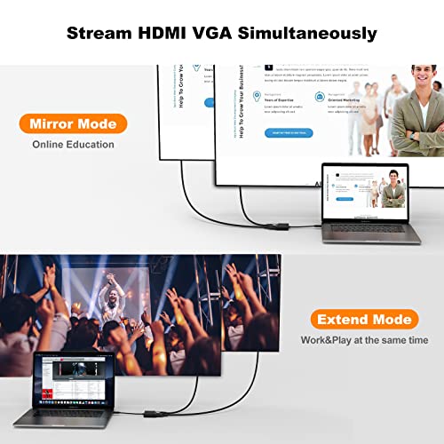 CableCreation USB C to HDMI VGA Adapter, Type C to VGA to USB C