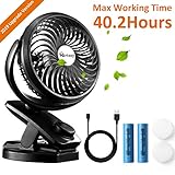 Hpory USB Clip On Fan for Baby Stroller Rechargeable Portable Desk Fan 2 in 1 Mini Fan with 4400mAh Battery Powered Fan for Office,Travel, Camping or Outdoor Activities