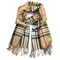 Plum Feathers Luxurious Classic Plaid Pattern Pashmina Scarf (Camel)