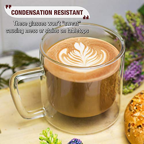 Eparé Retro Coffee Mugs - Clear Glass Double Wall Cup Set - Insulated Glassware - Large Coffee Espresso Latte Glasses - Thumbnail 4