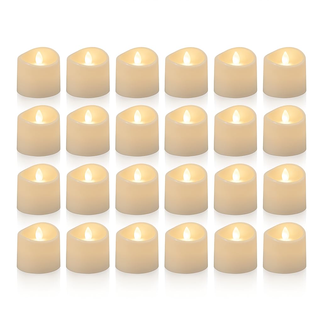 GrassVillage Pack of 24 Realistic and Bright Led Candle Lights in Wave Design, 3.5 cm x 4 cm Tall, Flameless Tea Light Candles, Electric Fake Candle in Bright Warm White