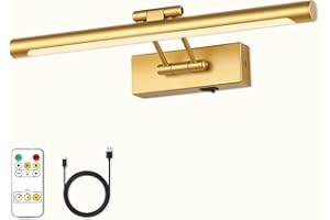 7Degobii Battery Operated Picture Lights with Remote and Timer,Wireless Art Light for Paintings with Adjustable Swing Arm Gold Gallery Lights 15.75in Rechargeable Wall Sconce