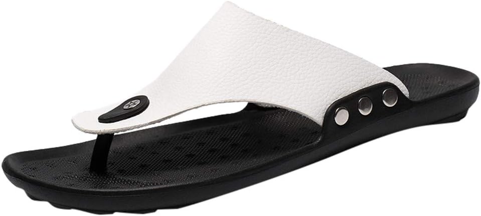 Toimothcn Men PU Leather Flip Flop Sandals Rome Shoes Comfortable Beach T-Strap Sandals Slipper