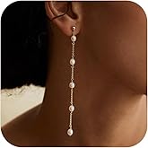 Decholly Gold Pearl Earrings for Women, 14K Gold Plated Freshwater Pearl Dangle Earrings Dainty Bridal Earring Wedding Jewelry Bridesmaid Gifts for Women Girls