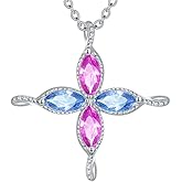 EUSJ 925 Sterling Silver Four-Pointed Star Cubic Zirconia Pendant Necklaces for Women Marquise Gems Birthstone Birthday Necklace for Women Anniversary Christmas for Women Ladies