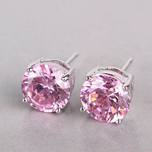 Chokushop Lovely romantic pink topaz earrings 18k white gold filled earing round cut nice lady stud earring E029c