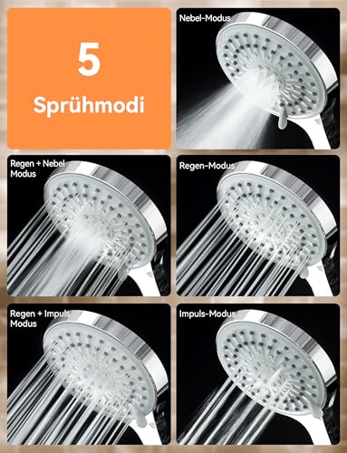 Magichome Shower Head with Hose 59 Inch High Pressure Shower Head 5 Jet Types Hand Shower Head Water-Saving Large Economy Shower Head