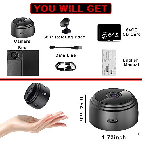 Mini Spy Camera 1080P Hidden Camera (Include a 64G SD Card), with Audio