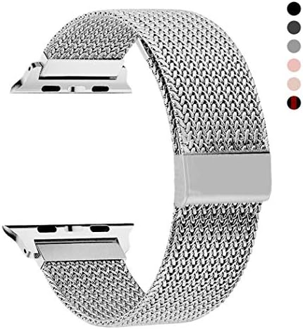 RXCOO Compatible for Apple Watch Band 38mm/40mm 42mm/44mm, Stainless Steel Mesh Wristband Loop Magnet Band Compatible with Iwatch Series 5/4/3/2/1 (Silver, 38mm/40mm)